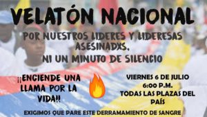 VELATÓN INTERNACIONAL POR CADA UNA DE LAS PERSONAS ASESINADAS 2018 EN COLOMBIA