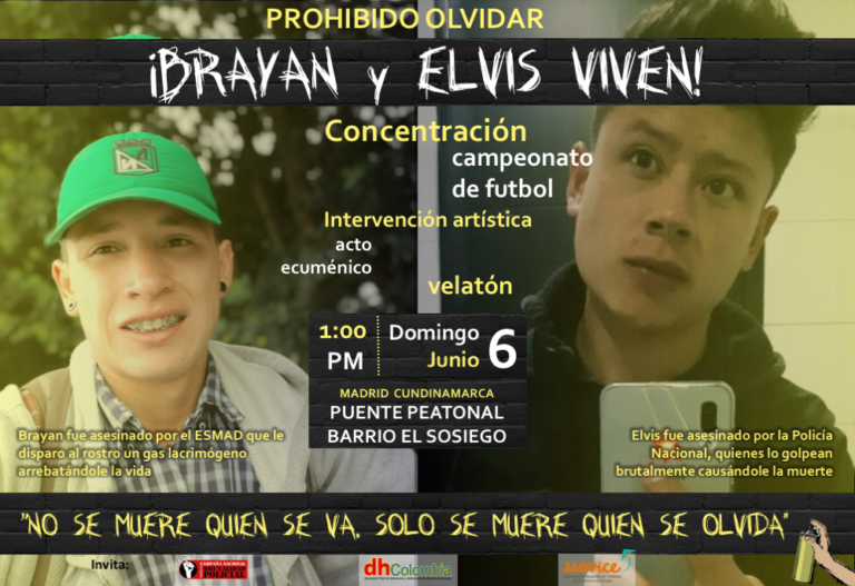 Brayan Niño y Elvis Vivas, asesinados por el ESMAD/Policía Nacional el 1 de mayo de 2021 – Conmemoración este domingo