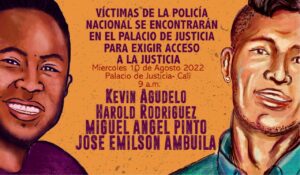 Víctimas de la policía nacional llegan al palacio de justicia en Cali a exigir justicia