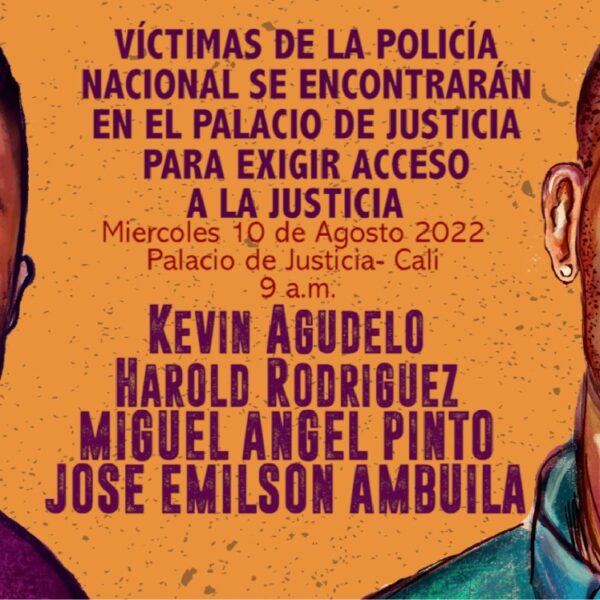 Víctimas de la policía nacional llegan al palacio de justicia en Cali a exigir justicia