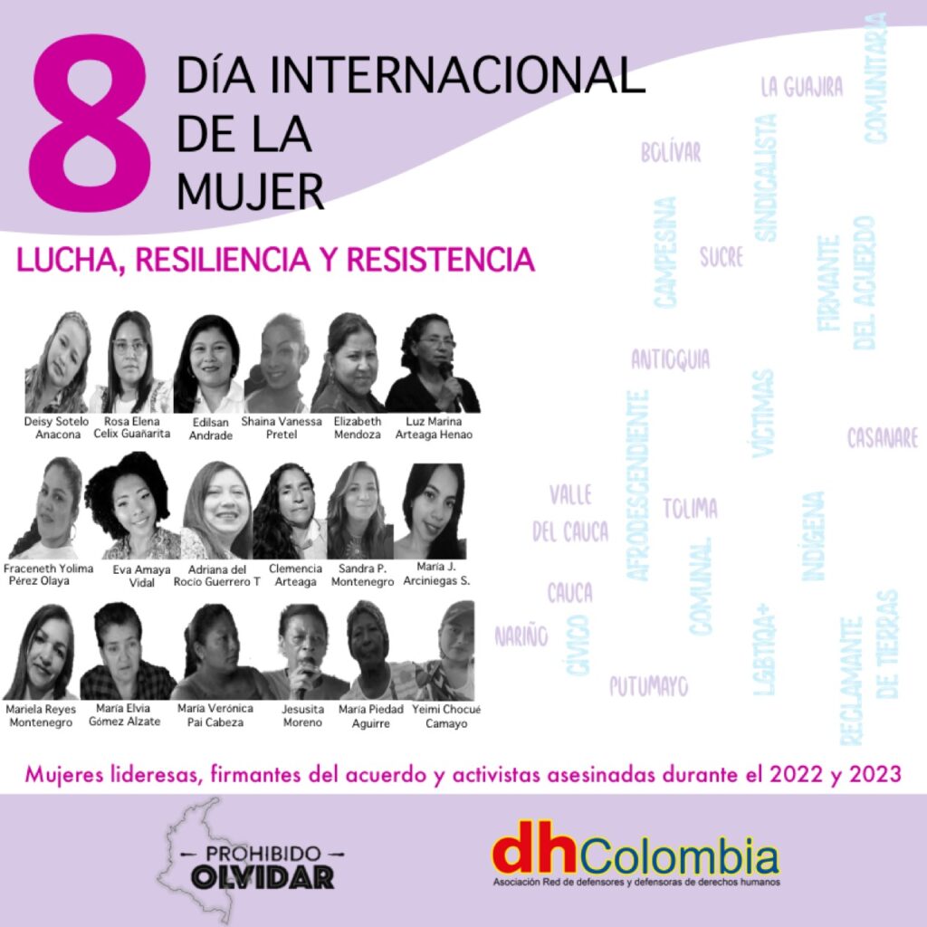 dhColombia Lucha, resiliencia y resistencia: Mujeres asesinadas en 2022 y 2023 2023.03.08 dia mujer lucha resiliencia resistencia